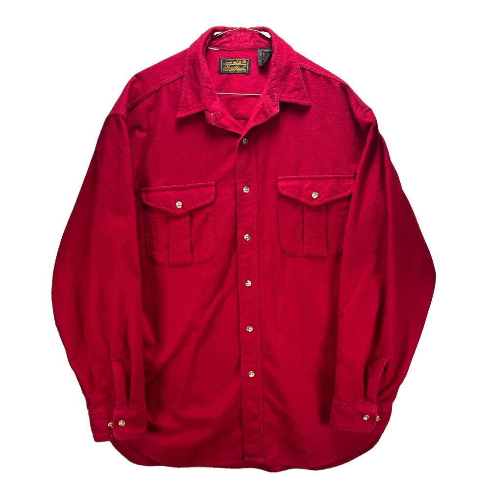 Vintage Eddie Bauer Chamois Shirt Mens Large Red Cotton Made in USA Outdoors
